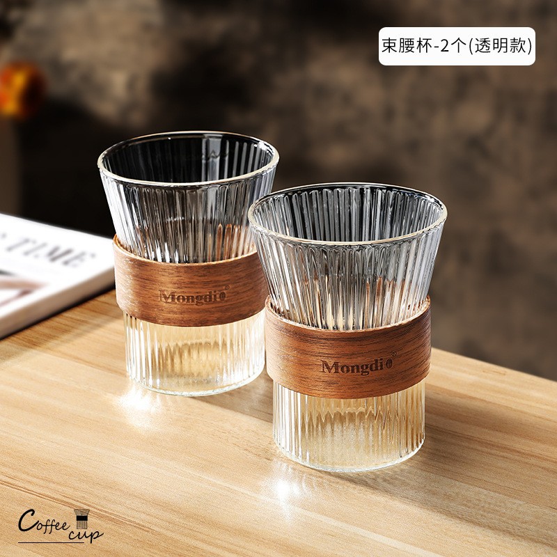 咖啡杯玻璃冰美式杯子高档精致ins风网红透明家用拿铁杯两个装