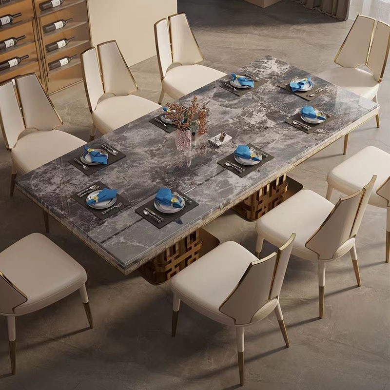 意式轻奢岩板餐桌现代简约高端长方形别墅天然大理石奢石吃饭桌椅