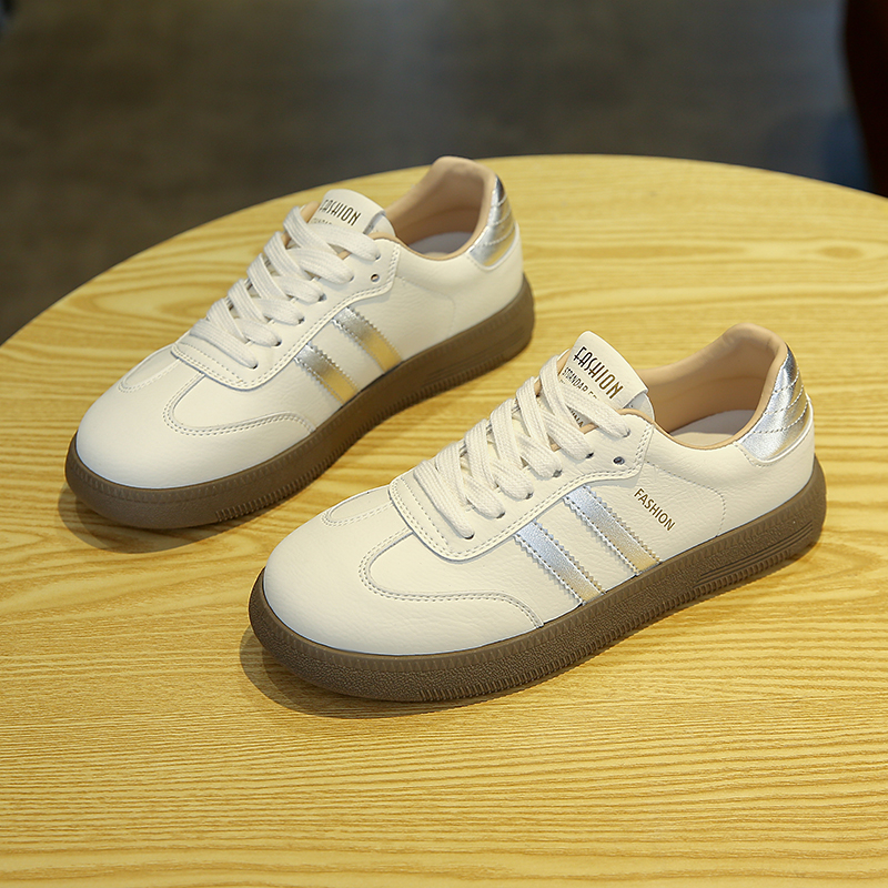 复古真皮平底德训鞋女2025新款春秋软底百搭休闲小白鞋运动阿甘鞋