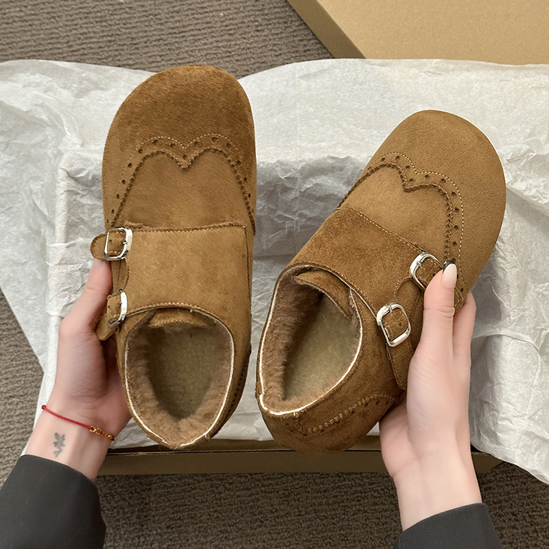 加绒保暖勃肯鞋女2025冬季新款复古内增高软底一脚蹬休闲乐福棉鞋