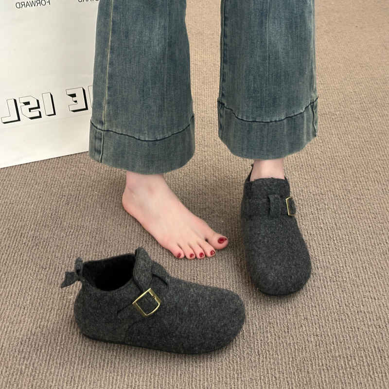 内增高加绒全包勃肯鞋女2025冬季新款防滑一脚蹬厚底加厚保暖棉鞋