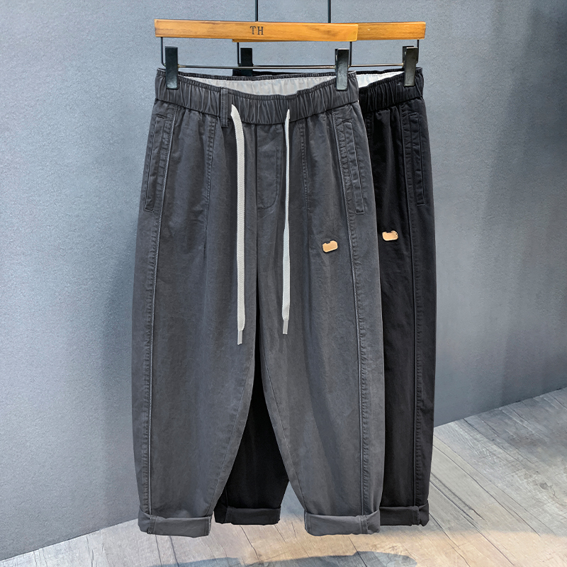 精梳纯棉水洗日系休闲裤工装长裤