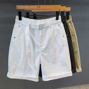 高支精梳珠帆透气白色短裤男士夏季外穿美式宽松五分裤休闲中裤子