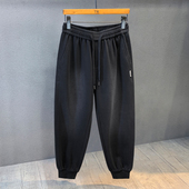 360g重磅复古水洗黑灰色加绒束脚卫裤 子 宽松休闲运动裤 男士 秋冬款