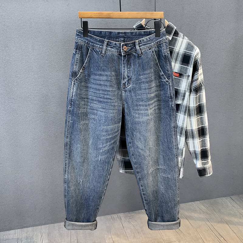 水洗猫须秋冬加绒牛仔裤美式长裤