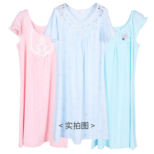 纯棉超柔夏季甜美绣花睡裙