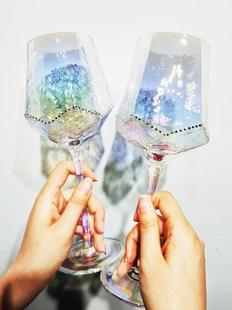 高档镶钻红酒杯水晶炫彩锤纹钻石葡萄酒杯复古香槟杯子彩虹高脚杯