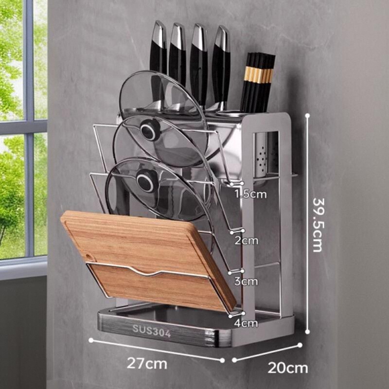 304不锈钢锅盖架免打孔壁挂式厨房置物架台面菜板砧板刀架收纳架