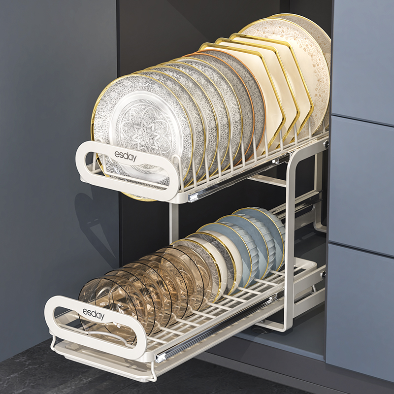 厨房置物架碗碟收纳架沥水碗架橱柜内抽屉式多功能碗盘收纳架台面