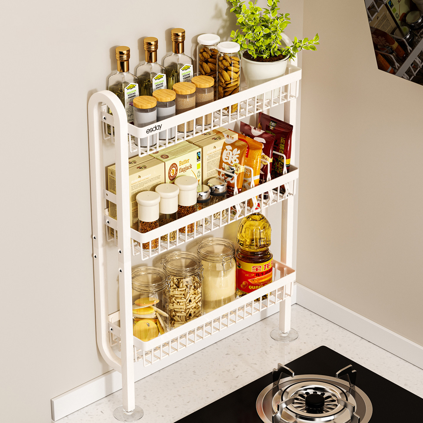 2025新款厨房调料置物架可调节壁挂窄边靠墙多层极窄调味料品收纳,厨房/烹饪用具,调料置物架,淘宝优惠券,粉丝福利购,淘宝优惠卷