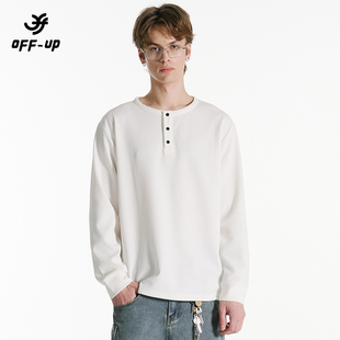寬松修身 OFF t恤男生新款 內(nèi)搭打底衫 UP亨利領(lǐng)重磅長(zhǎng)袖 潮牌休閑