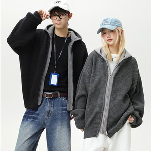 OFF-UP连帽针织开衫男女拉链毛衣外套