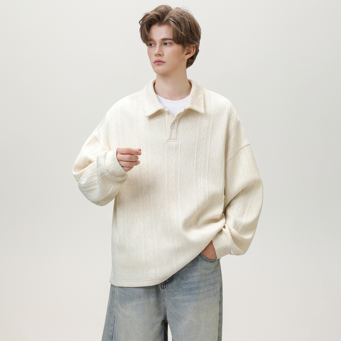 OFF-UP新款美式复古休闲翻领卫衣