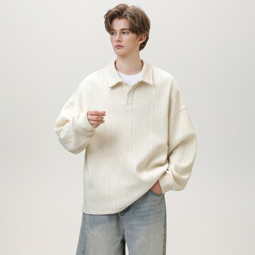 OFF-UP美式翻领麦穗纹针织polo衫