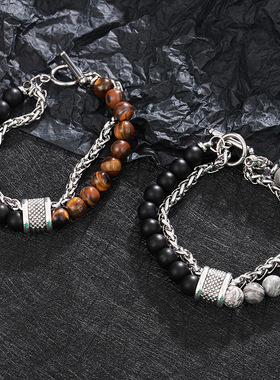 虎眼石转运珠钛钢手链男百搭女高