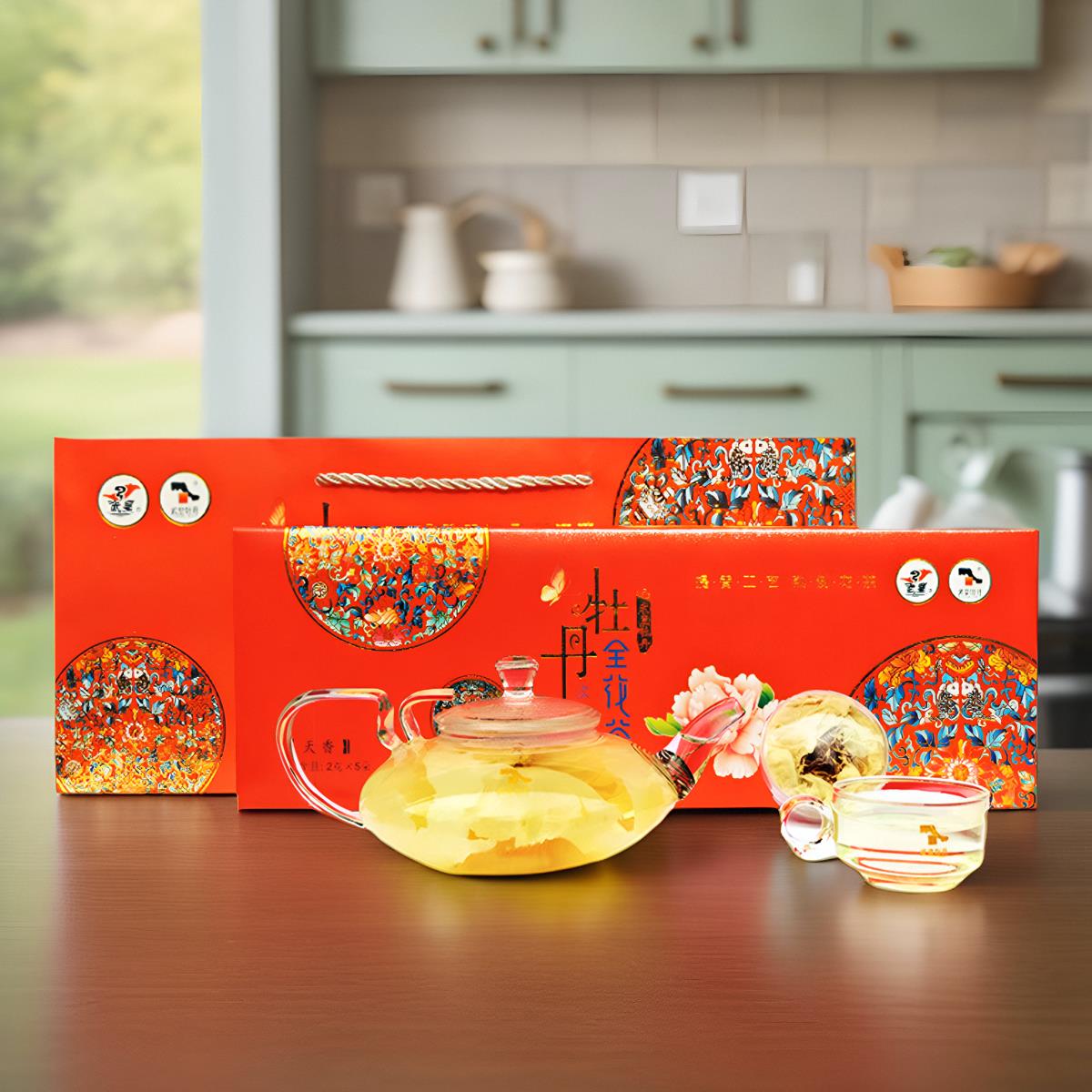 洛阳武皇白牡丹茶丹凤全花茶叶礼盒装河南特产礼品5整朵浓香花蕊