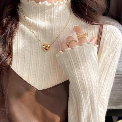 半高领毛衣打底衫女秋冬内搭2025新款早春木耳边针织衫设计感上衣