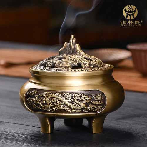 龙凤呈祥雕花三足纯铜檀香炉新款