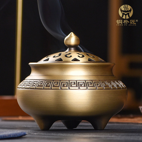 回纹三足铜香炉如意纹大号熏香炉