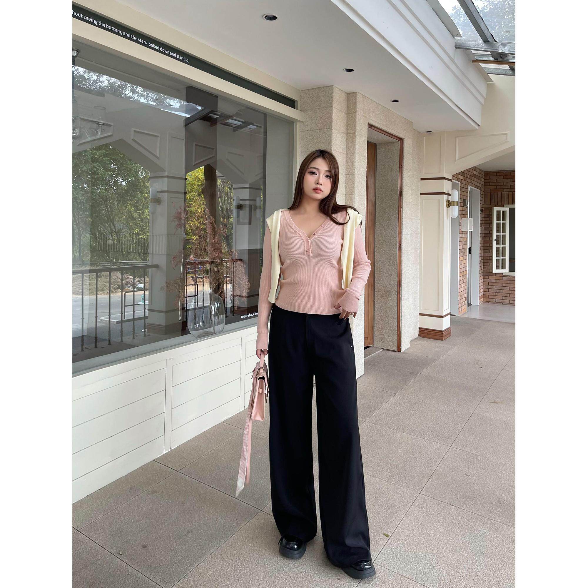 南黑微胖黑色运动休闲垂感工装裤子女大码宽松直筒胖mm高腰西装裤