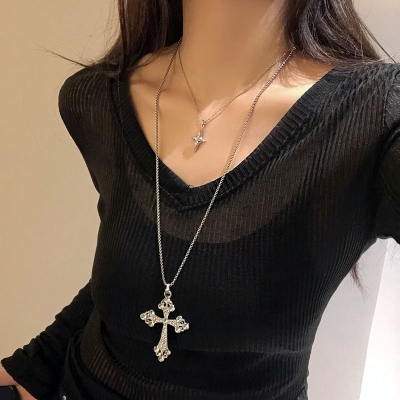 Y2K大十字叠戴项链女四芒