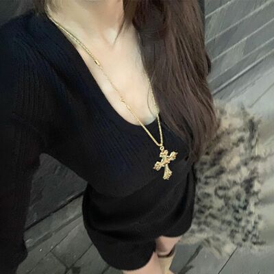 y2k朋克辣妹金色水钻十字