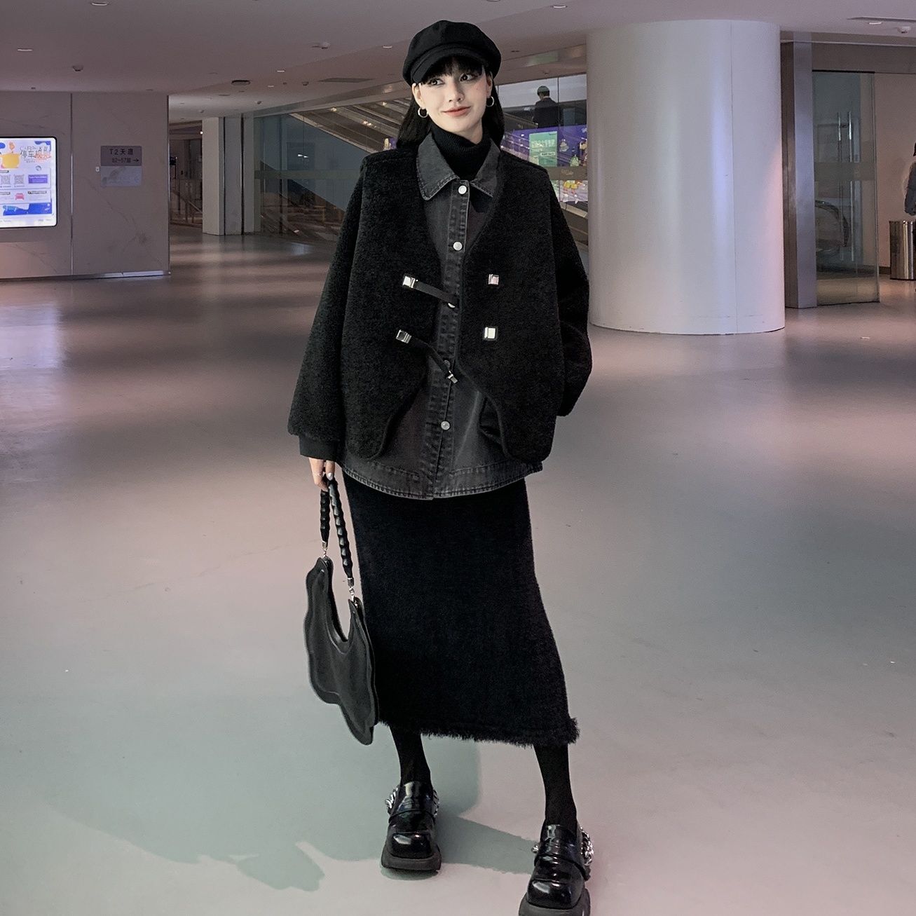 秋冬搭配时尚套装女羊羔