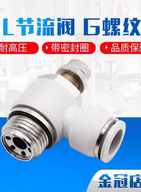 气动气管接头白色G螺纹节流阀SL8-02/6-01/10-G03/12-G04带密封圈