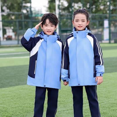 学生校服冲锋衣三件套秋冬季初中高中运动班服三合一套装蓝色