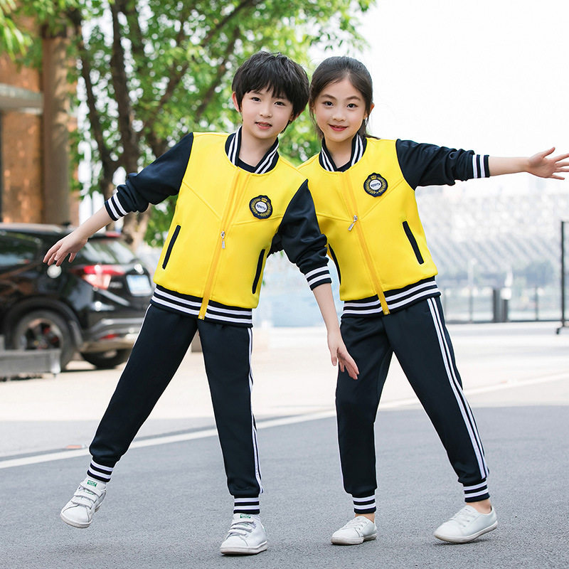 春秋季中小学生校服套装三件套初中生高中红色运动服黄色外套上衣