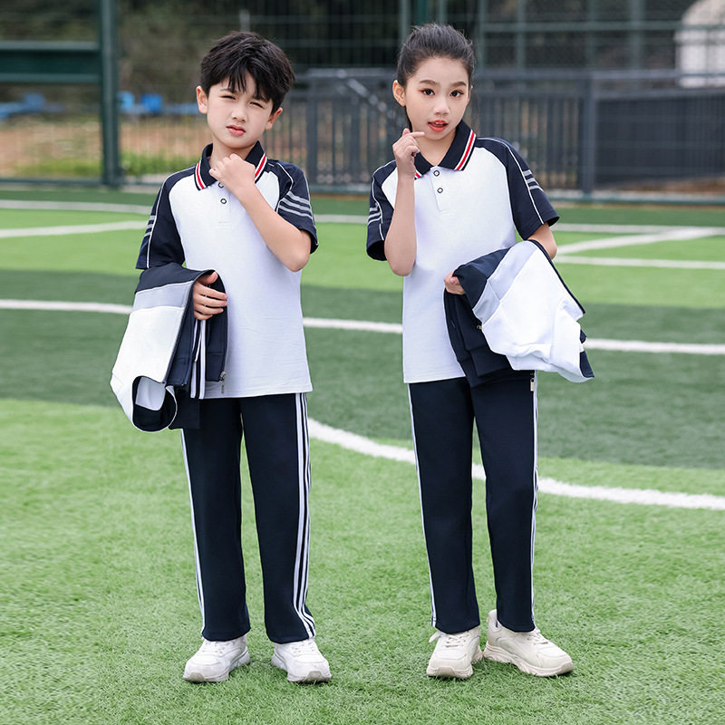 春秋季中小学生校服套装三件套初中生高中蓝白运动服儿童长袖班服