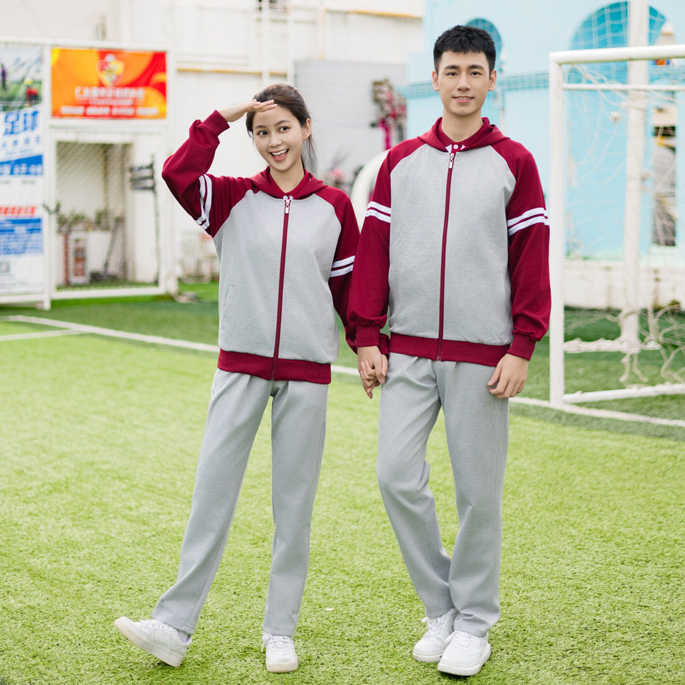 新款中学生连帽校服 小学生春秋夏装三件套园服拉链衫运动套装
