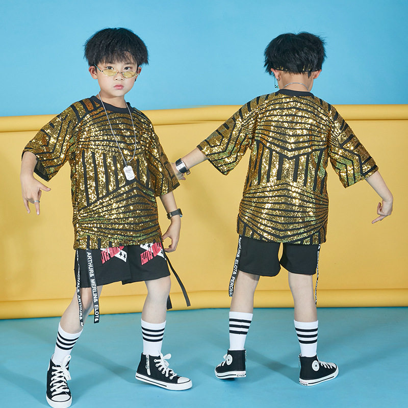 男童爵士舞街舞演出服男孩亮片表演服说唱弹吉他架子鼓手服装成人