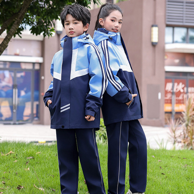 秋冬冲锋衣三件套加厚小学初高中学生校服套装班服户外运动可拆卸