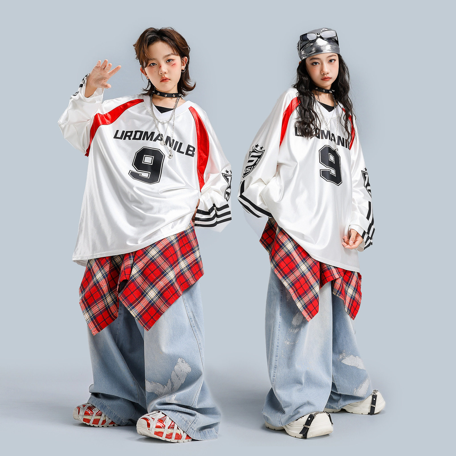 儿童街舞潮服少儿牛仔裤炸街演出服女童爵士服男童hiphop表演套装
