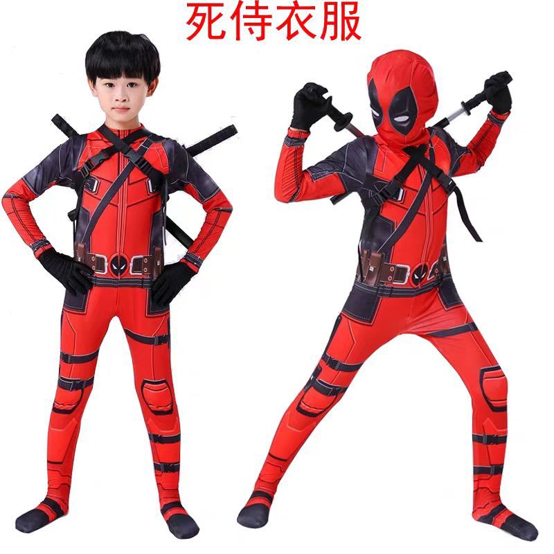新款死侍cosplay连体紧身衣儿童服装动漫Deadpool衣服演出衣服