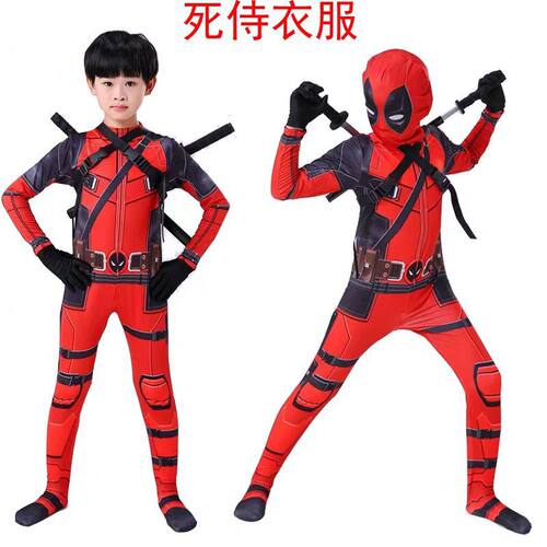 新款死侍cosplay连体紧身衣儿童服装动漫Deadpool衣服演出衣服