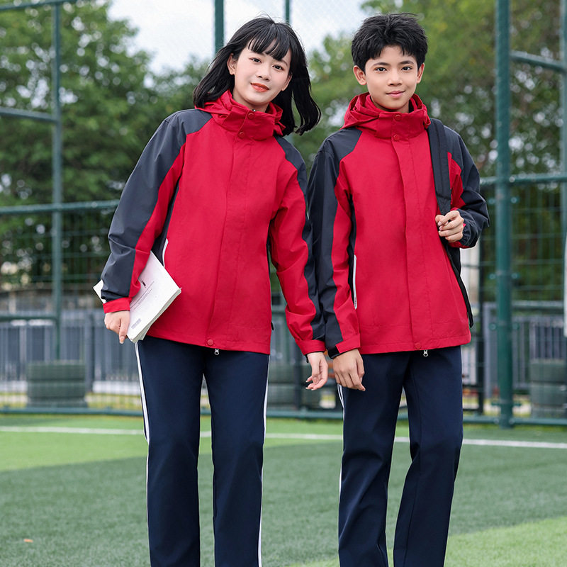 秋季新款男女同款防风冲锋衣班服校服三件套内胆连帽可拆卸外套