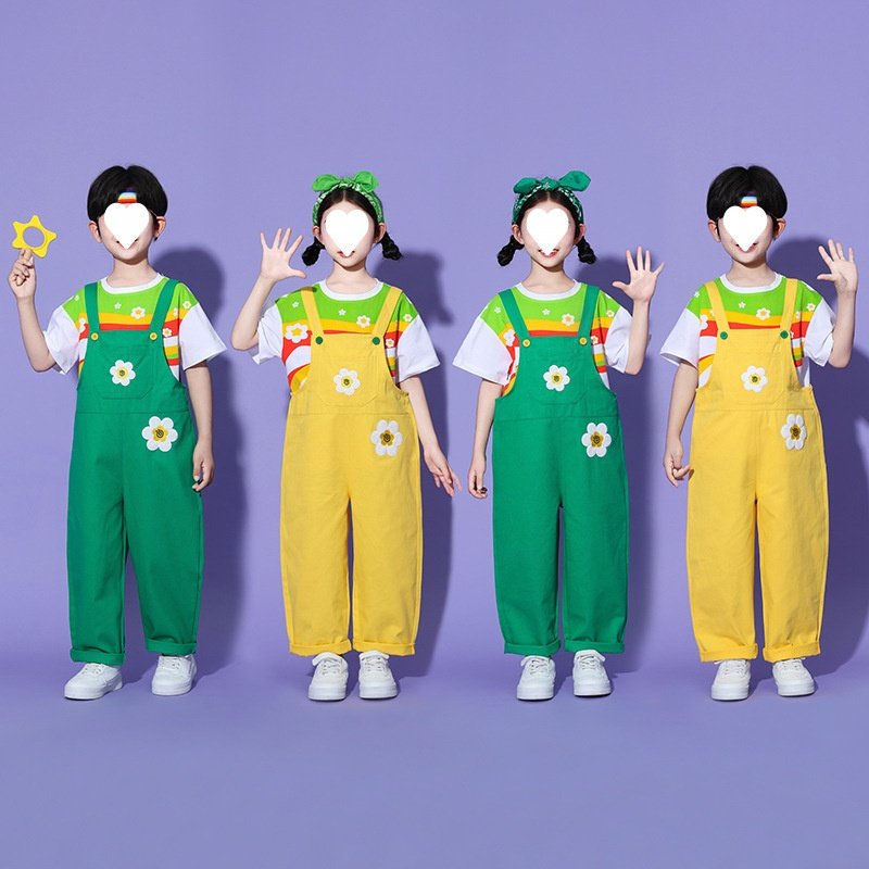 儿童背带裤演出服啦啦队花朵演出服装小会班服套装合唱服