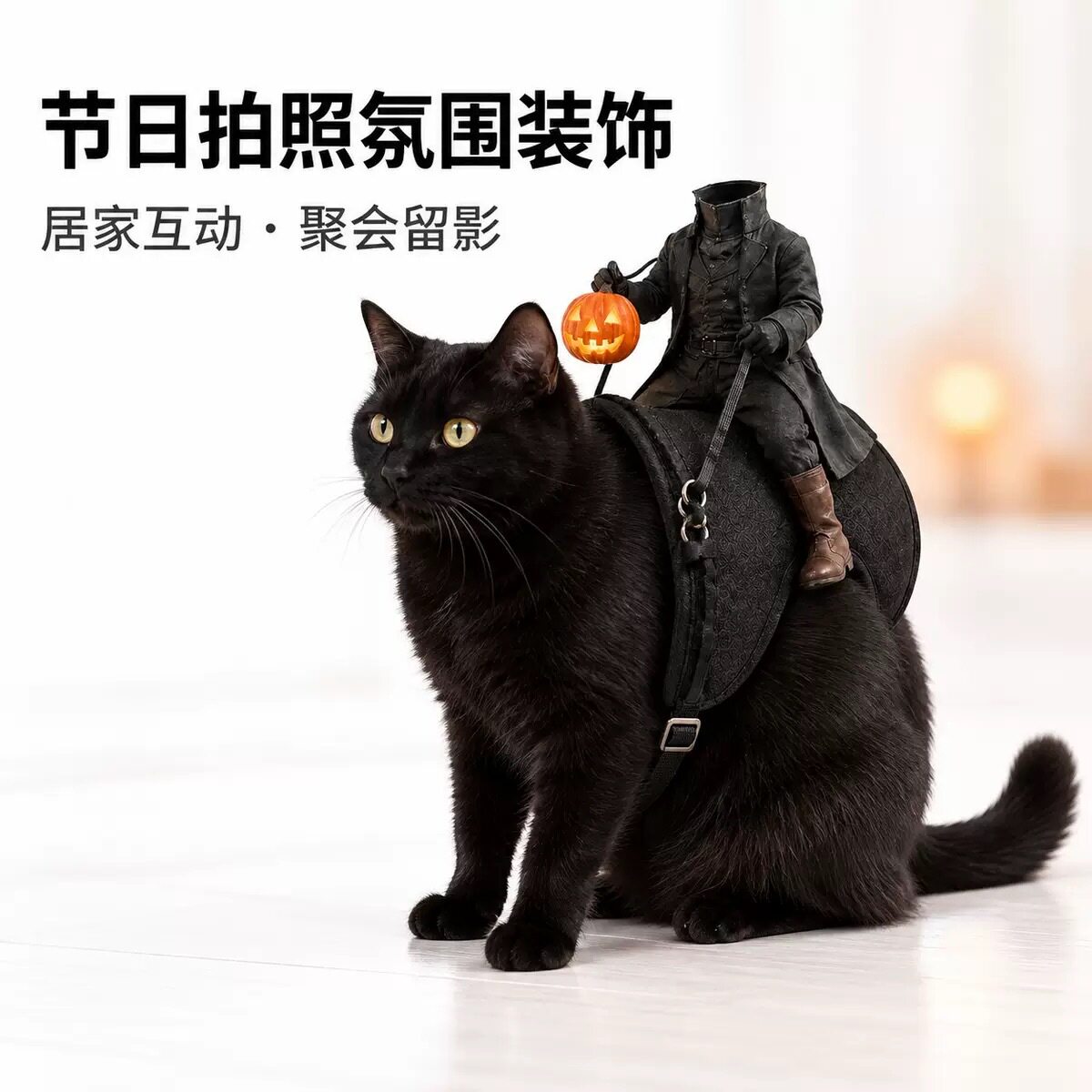 跨境新款万圣节Headless Horseman Cat Costume 无头骑士猫咪服装