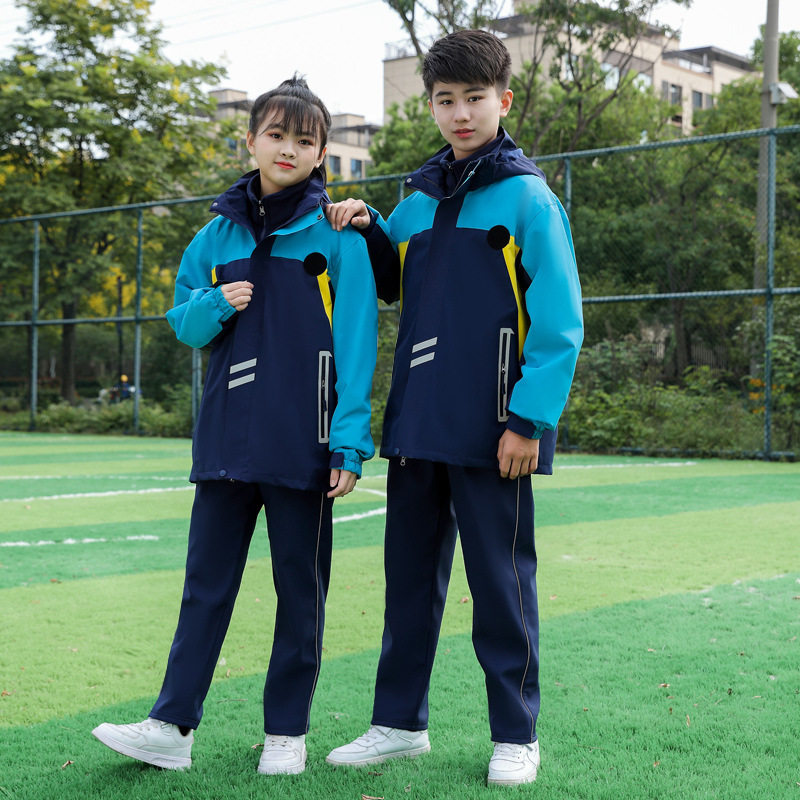 冬季校服中小学生冲锋衣套装儿童园服加绒秋冬装初高中班服三件套