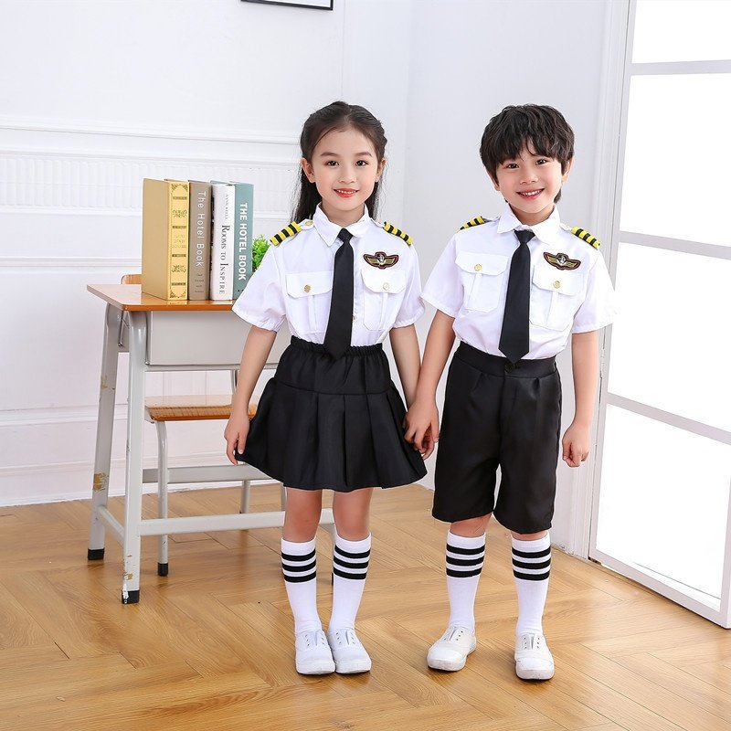 儿童空军空姐机长制服飞机师空少服男女童航空飞行员表演出服