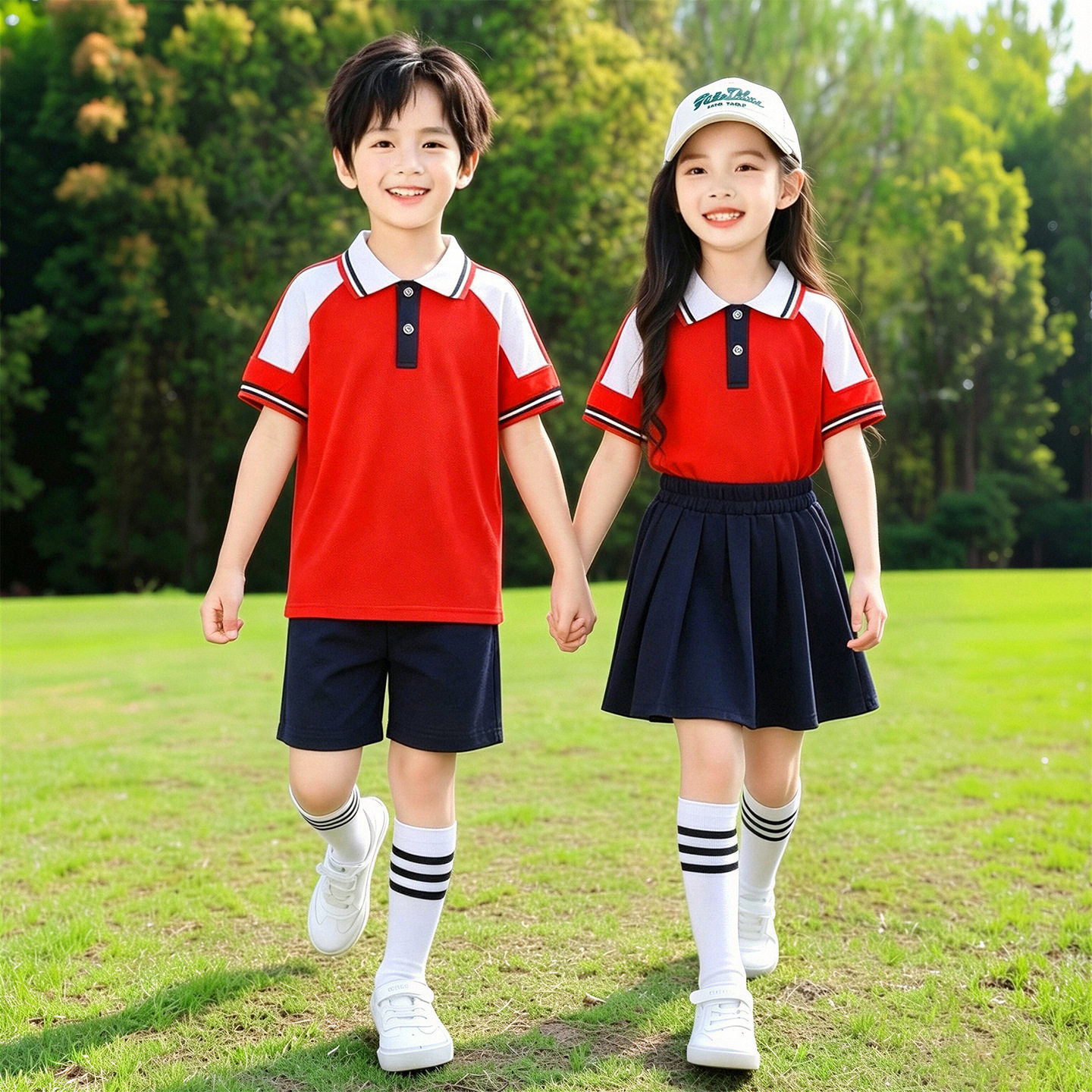 英伦学院风幼儿园园服春秋夏款三件套儿童运动红色班服小学生校服