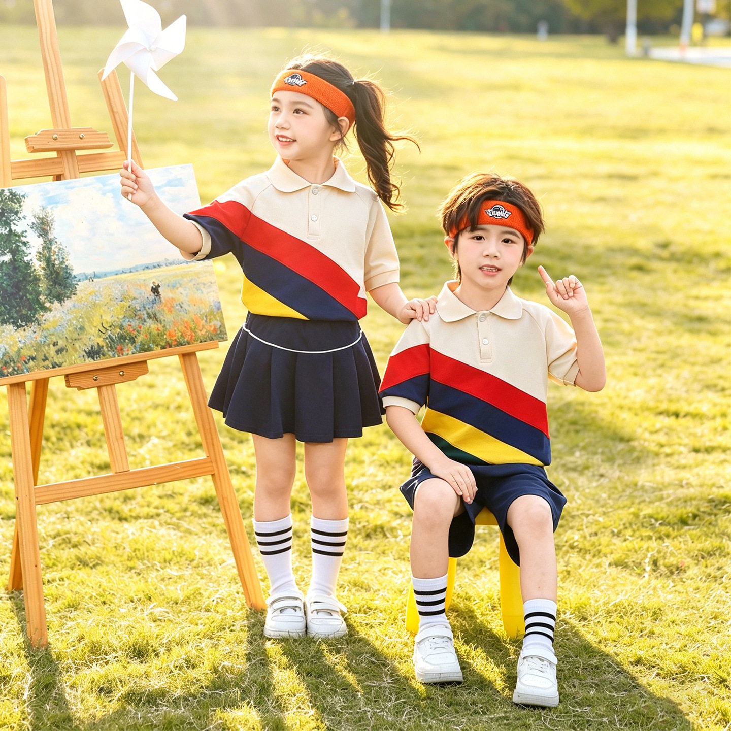 幼儿园园服冲锋衣春秋装三件套儿童运动会演出班服英伦小学生校服
