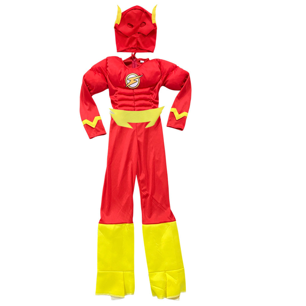 新款闪电侠衣服儿童肌肉服演出服装The Flash动漫cosplay舞会派对