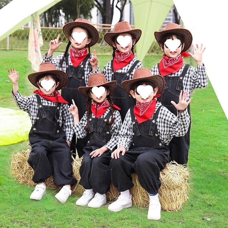 儿童西部牛仔很忙背带裤套装女童舞蹈幼儿园服装六一表演演出服