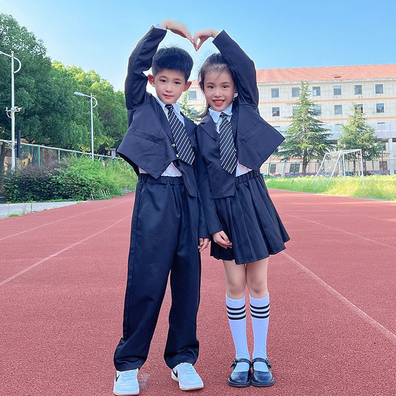 女童秋季jk制服裙套装儿童学院风毛线马甲西装短裙三件套园服校服