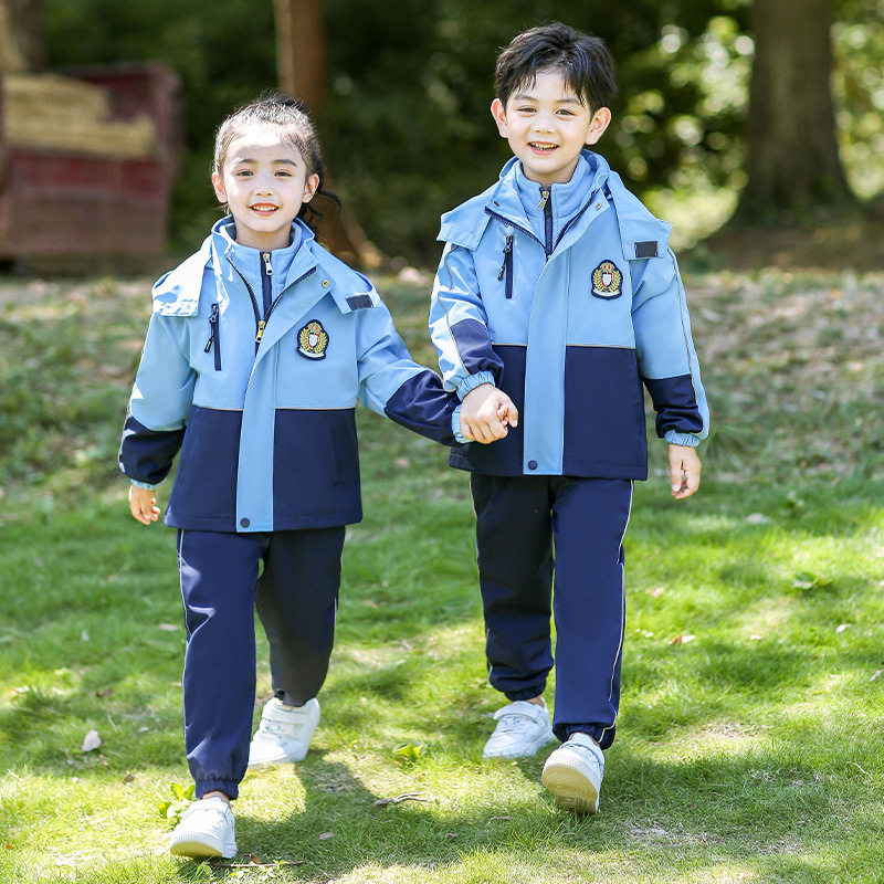 小学生校服冲锋衣加厚三件套秋冬装儿童班服春秋款幼儿园园服套装
