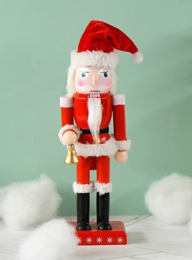 节日新款25CM红色圣诞老人手拿铃铛胡桃夹子圣诞装饰欧式家居摆件