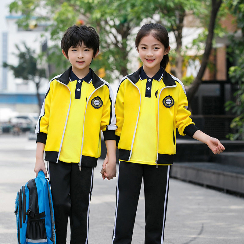 春秋季中小学生校服套装三件套初中生高中红色运动服黄色外套上衣